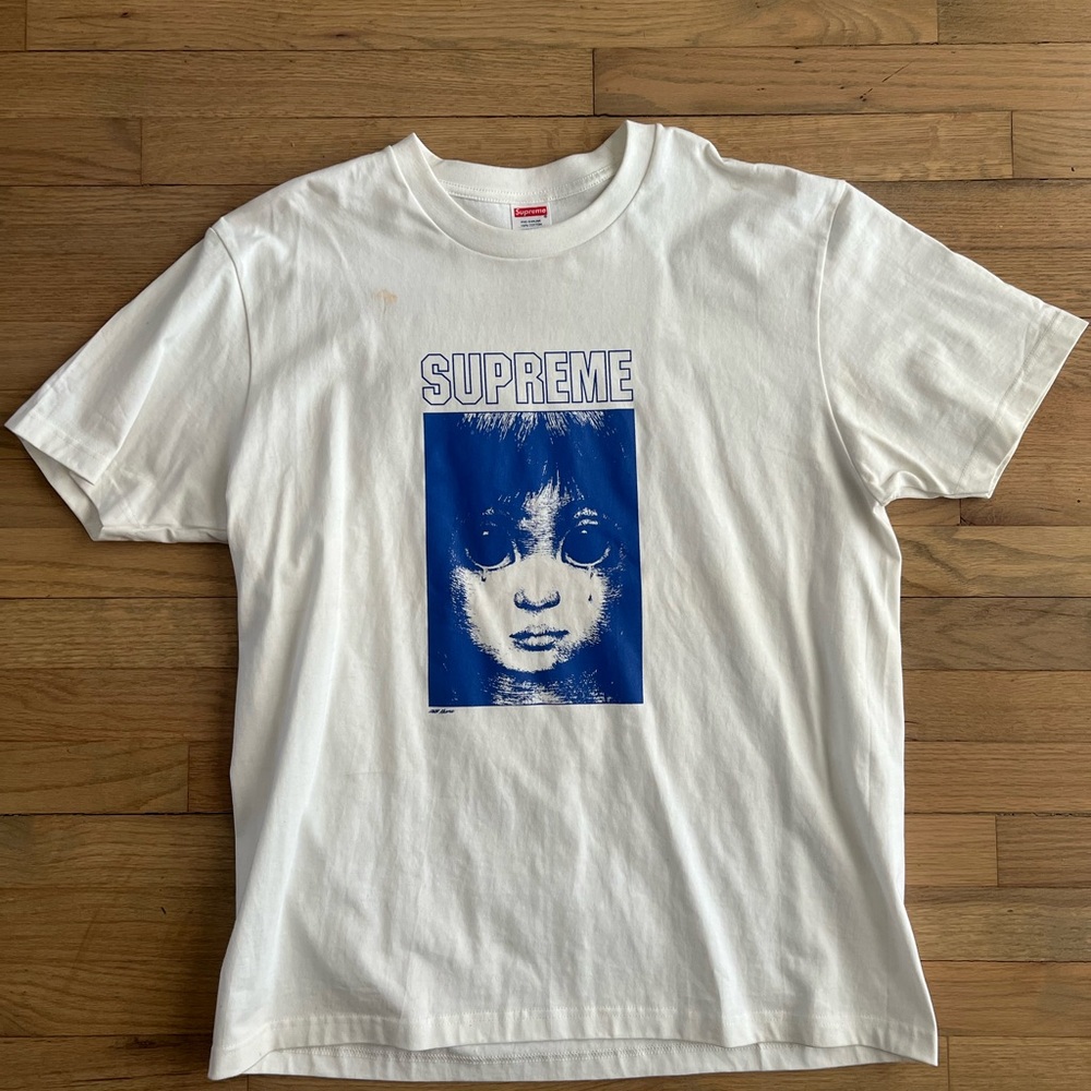 Supreme White and Blue Graphic Tee